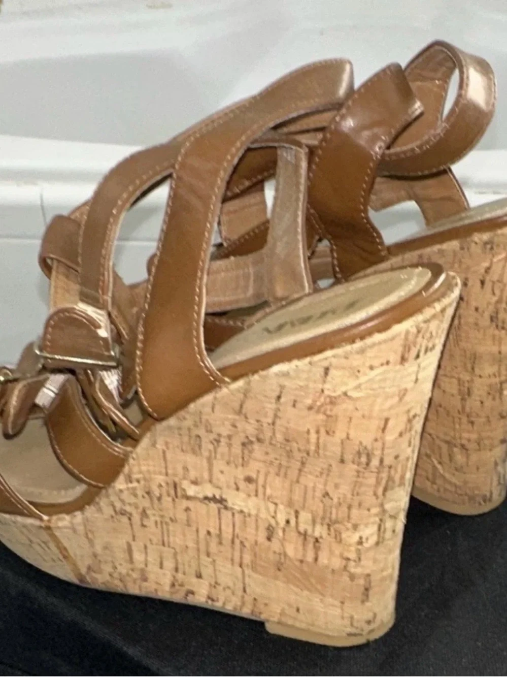 DibaGirl Brown Strappy Wedge Sandals with Buckle Detail